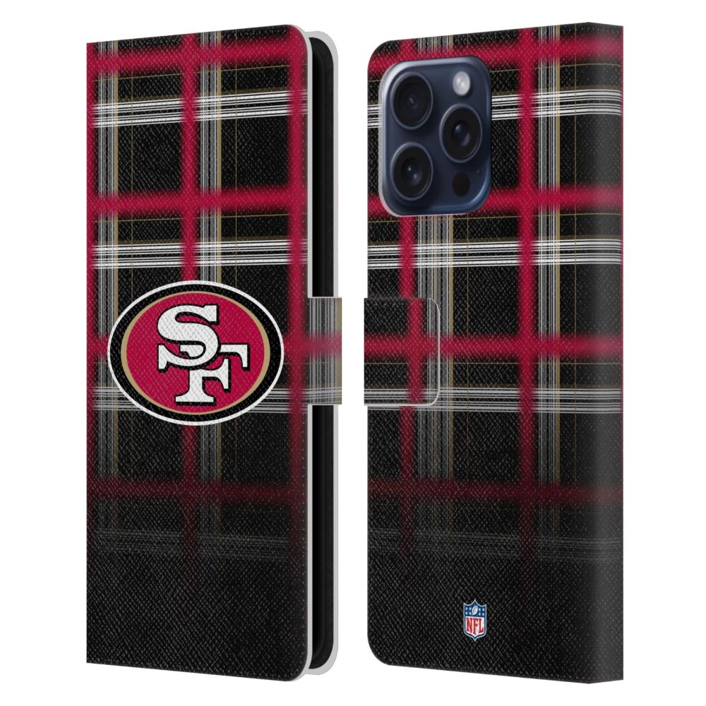 SAN FRANCISCO 49ERS(NFL) ナイナーズ ナイナーズ - Ombre Black Plaid レザー手帳型 / Apple iPhoneケース 【公式 / オフィシャル】